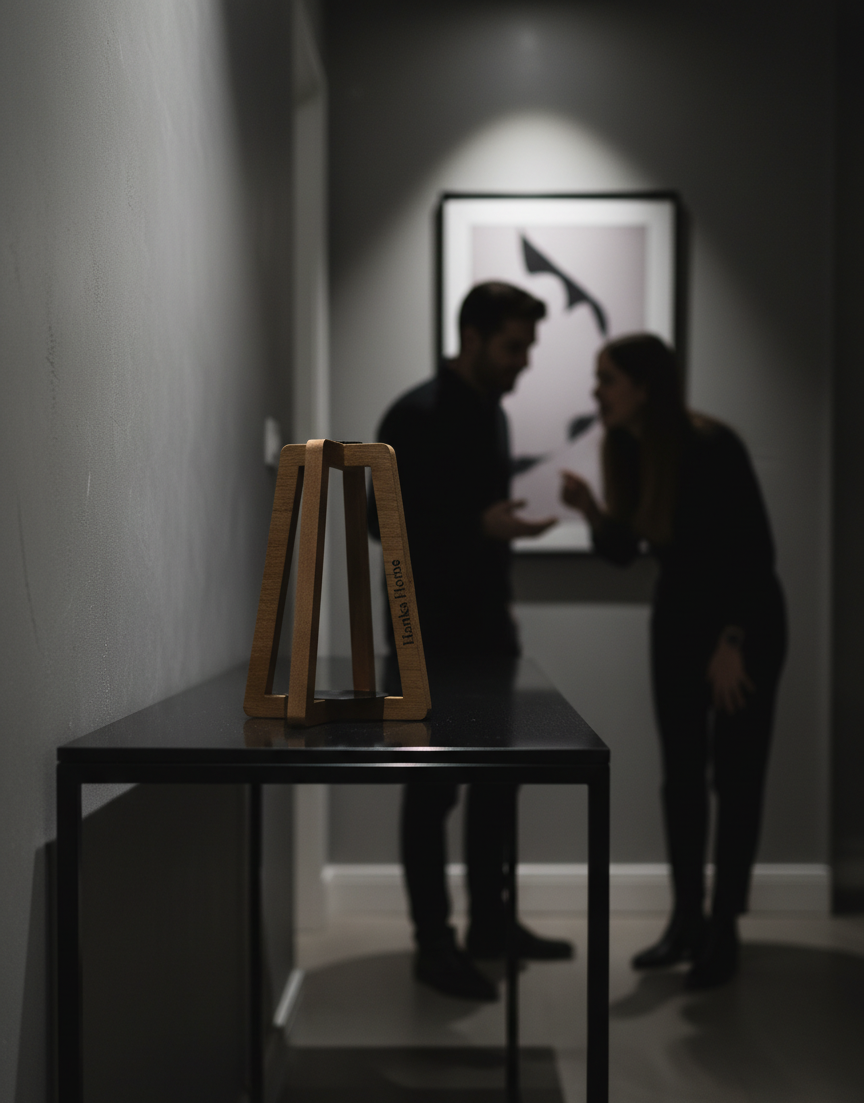 Hanka Home Wooden Candle Holder, Modern A-Frame Candlestick Holder with Black Metal Base, Minimalist Sculptural Decor for Dining Table Centerpiece, Mantle & Living Room, Natural Wood Finish