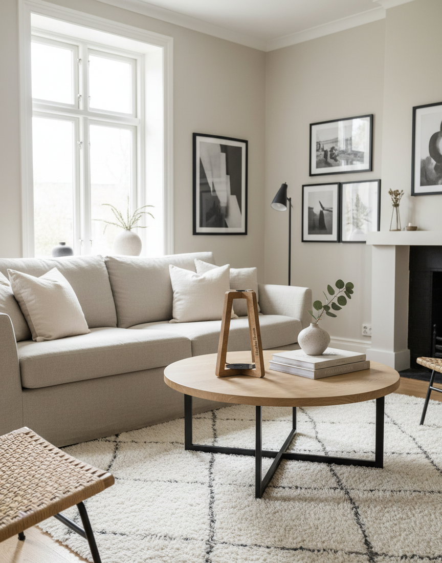 Hanka Home Wooden Candle Holder, Modern A-Frame Candlestick Holder with Black Metal Base, Minimalist Sculptural Decor for Dining Table Centerpiece, Mantle & Living Room, Natural Wood Finish